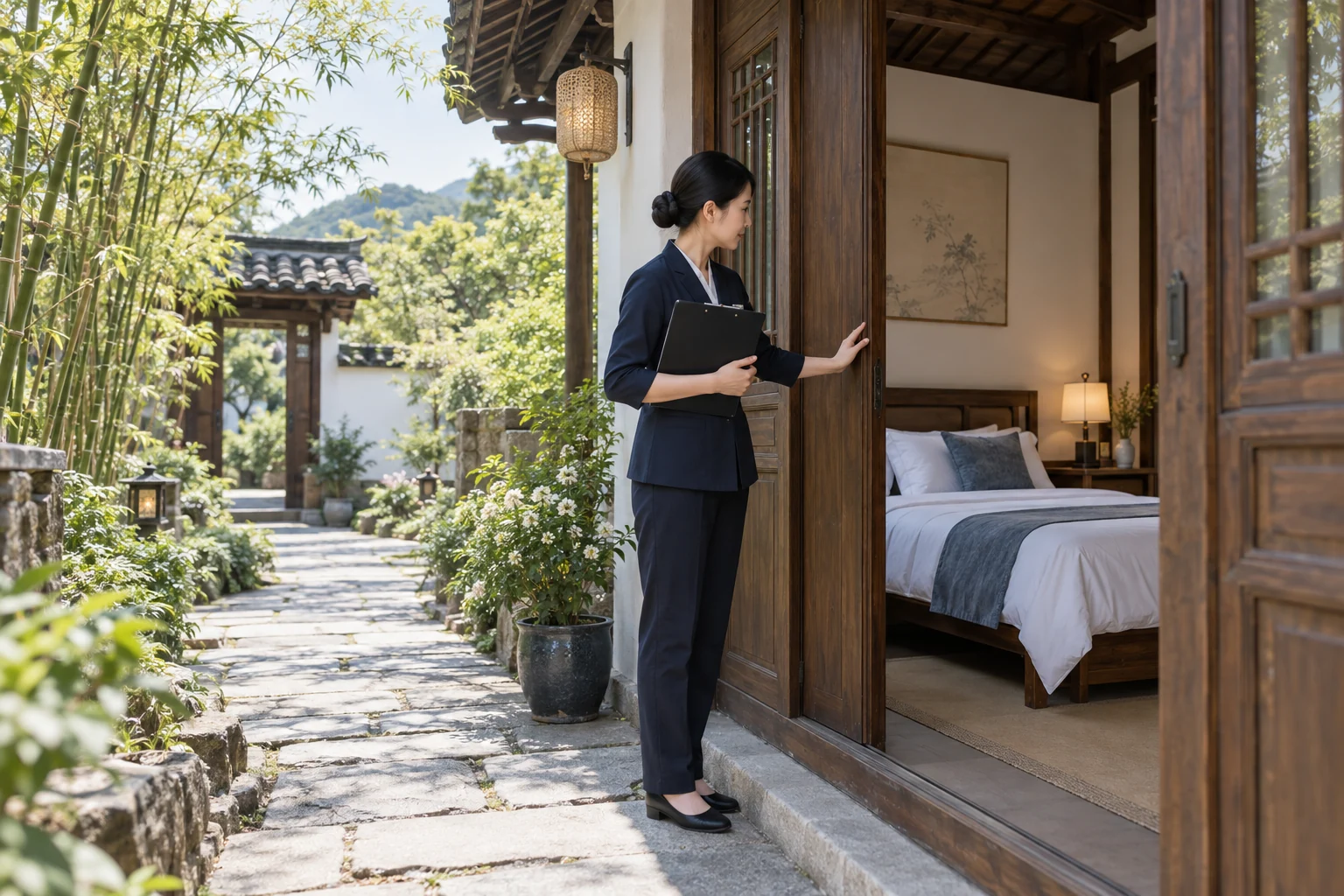 乡村民宿客房与环境检查,场景示意